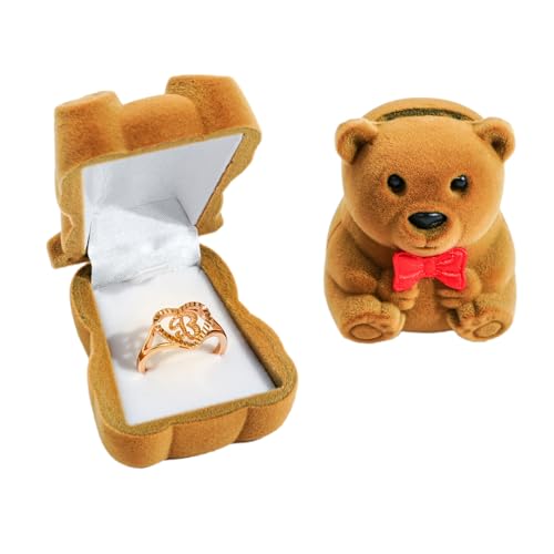 MAYCREATE® Ring Box Brown Bear Travel Jewelry Organizer Boxes for Rings Ear Studs Soft Plush Liner MAYCREATE® Ring Box Brown Bear Travel Jewelry Organizer Boxes for Rings Ear Studs Soft Plush Liner